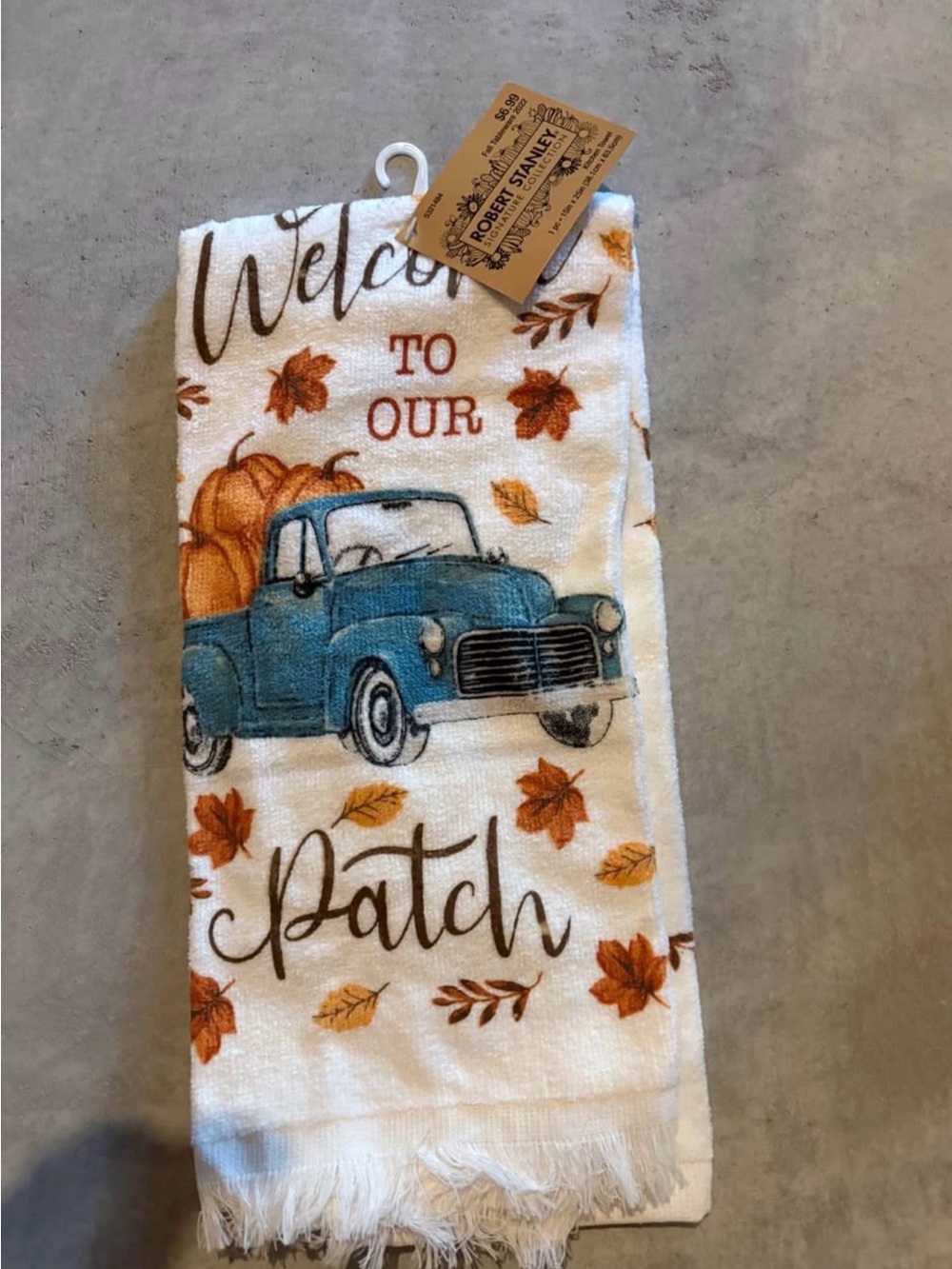 Robert Stanley Blue Vintage Truck 'Welcome to Our Patch' Fall Kitchen Towel